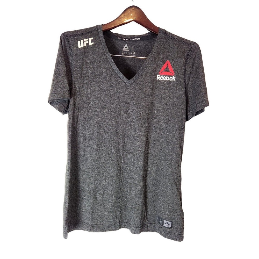 Reebok Women's Gray UFC Training V-Neck Short Sleeves T-Shirt Size‎ L